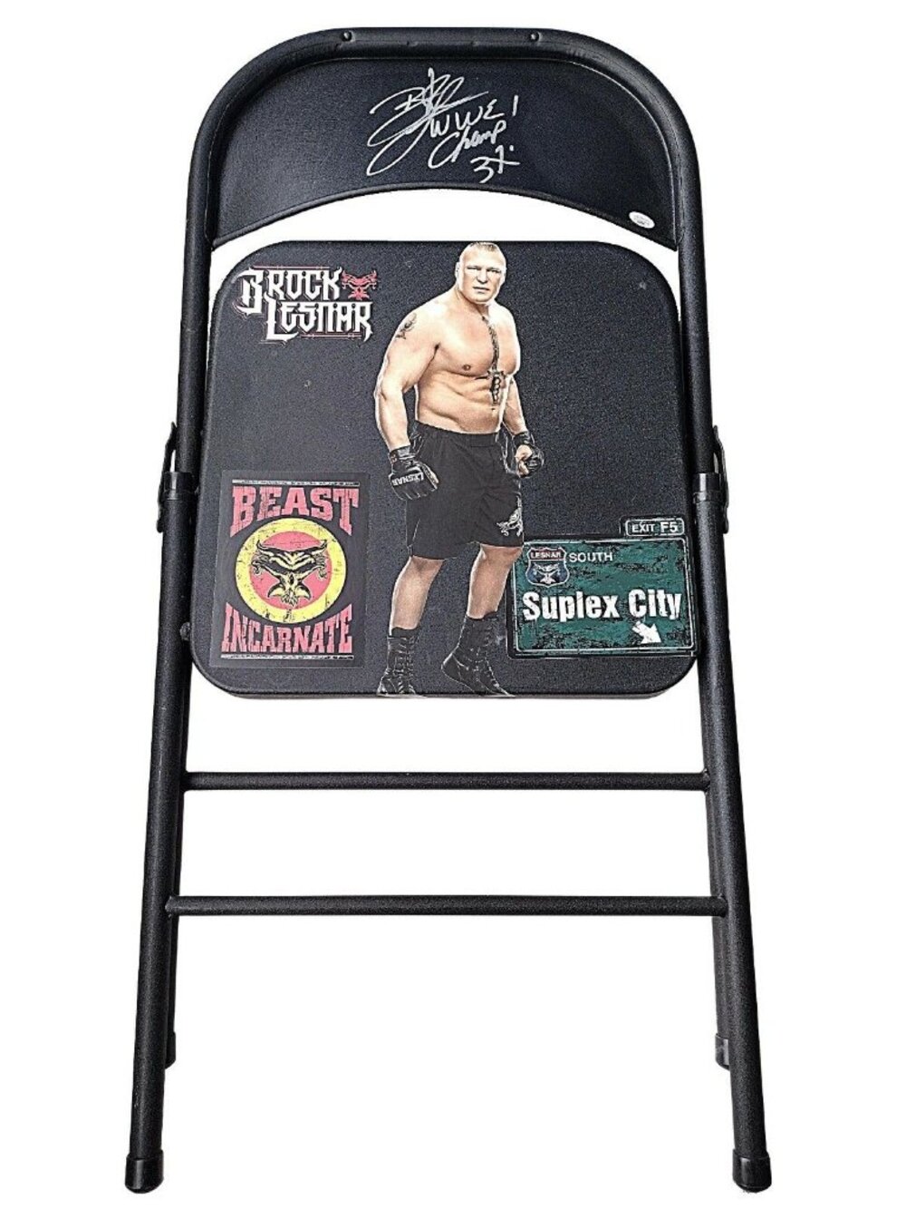 Brock Lesnar Signed Steel Wrestling Folding Chair WWE UFC JSA Cert COA Autograph